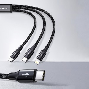 کابل سه سر 20 وات 1.5 متر بیسوس Baseus Rapid 3in1 cable Type C to Type C / Lightning / micro USB 20 W 1.5 m CAMLT-SC01