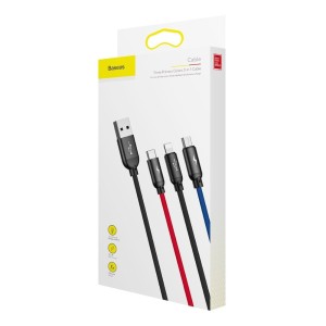 کابل سه سر رنگی 1.2 متر بیسوس Baseus Three Primary Colors 3in1 USB to micro USB / Lightning / Type C cable 3.5A 1.2M CAMLT-BSY01