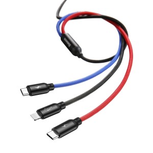 کابل سه سر رنگی 1.2 متر بیسوس Baseus Three Primary Colors 3in1 USB to micro USB / Lightning / Type C cable 3.5A 1.2M CAMLT-BSY01