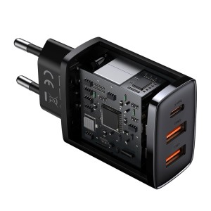 آداپتور سه سر 30 وات بیسوس Baseus Compact quick charger USB Type C & USB 30W 3A Quick Charge CCXJ-E01