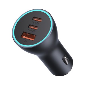 شارژر فندکی فست شارژ 65 وات بیسوس Baseus Golden Contactor Pro car charger USB + 2x Type C 65W CGJP010013