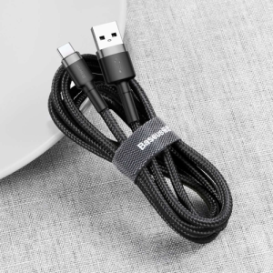 Baseus Cafule Cable Durable Nylon Cable USB / USB-C QC3.0 3A 1M Black-Grey (CATKLF-BG1)
