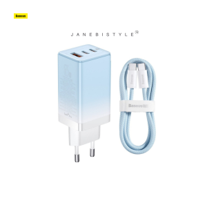 Baseus fast charger GaN 2 x USB Type C / USB 65W QC PD blue (CCGP050103) + fast charging cable USB Type C 100W 1m blue