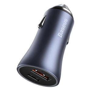 شارژر فندکی فست شارژ 40 وات همراه با کابل تایپ سی به لایتنینگ 20 وات بیسوس Baseus Golden Contactor Pro fast car charger Type C, USB 40w with Type C to Lightning cable TZCCJD-B0G