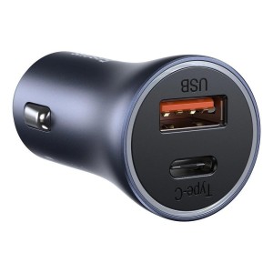 شارژر فندکی فست شارژ 40 وات همراه با کابل تایپ سی به لایتنینگ 20 وات بیسوس Baseus Golden Contactor Pro fast car charger Type C, USB 40w with Type C to Lightning cable TZCCJD-B0G