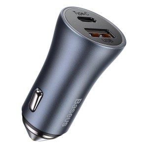 شارژر فندکی فست شارژ 40 وات همراه با کابل تایپ سی به لایتنینگ 20 وات بیسوس Baseus Golden Contactor Pro fast car charger Type C, USB 40w with Type C to Lightning cable TZCCJD-B0G