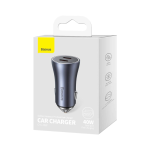 شارژر فندکی 40 وات دو پورت تایپ سی بیسوس Baseus Golden Contactor Pro car charger 2 type C 40 w gray CGJP000013