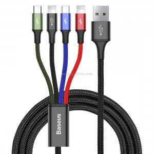 1.2m Baseus 4 in 1 Rapid Series 3.5A USB to 2 x 8Pin + USB-C / Type-C + Micro USB Cable