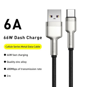 Baseus CAKF000201 Cafule Series 66W USB to USB-C / Type-C Metal Data Cable, Cable Length:2m(Black)