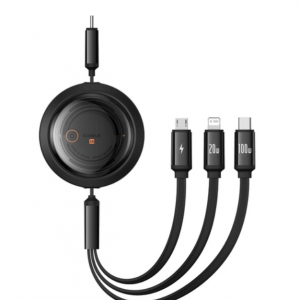 Baseus Free2Draw CB000084 retractable USB-C - Lightning / USB-C / micro USB cable 100W 1.1m - black