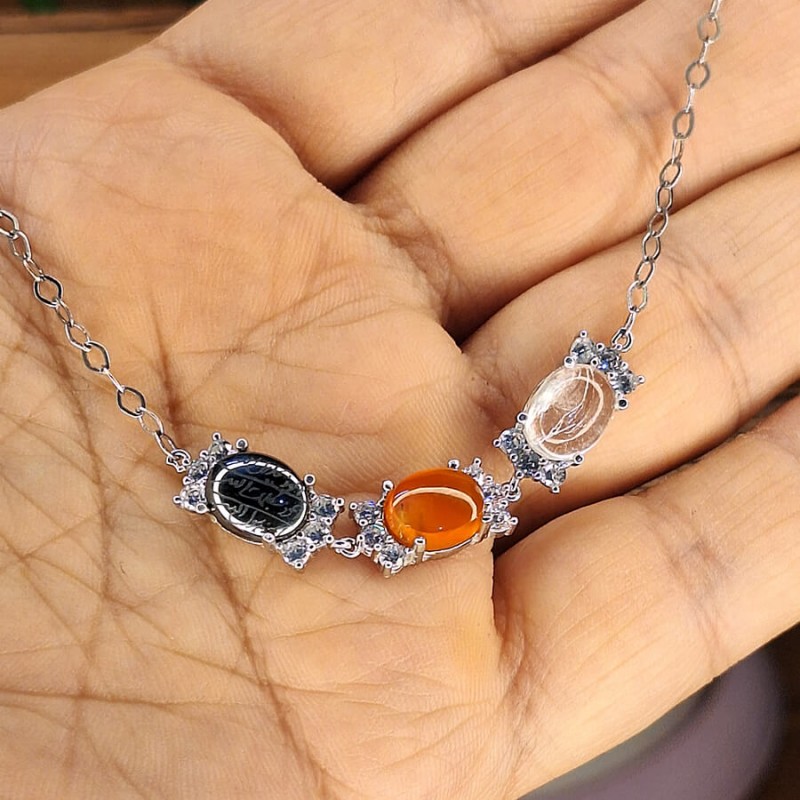 دستبند نقره حدید صینی همراه عقیق یمنی و درنجف