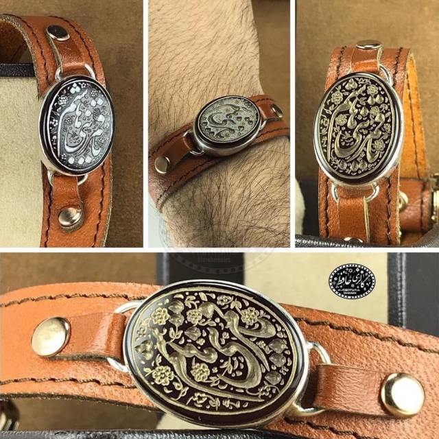 دستبند عقیق کبدی معدنی با حکاکی شیک یا قمر بنی هاشم +گنجینه پنج حرز شریف