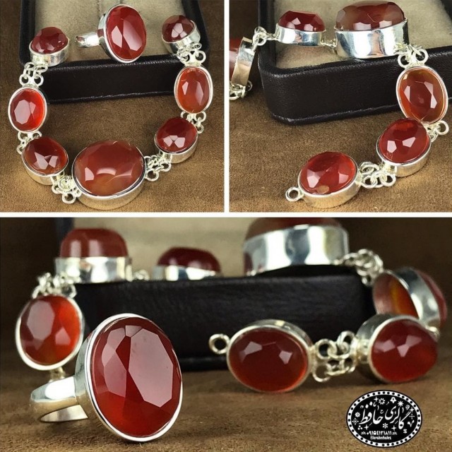 ست شیک نفیس انگشتر دستبند عقیق سرخ  +گنجینه پنج حرز شریف