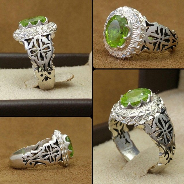 انگشتر نفیس زبرجد خوشرنگ معدنی