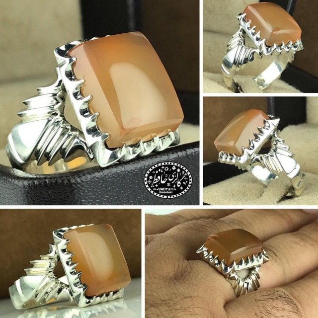 انگشتر نفیس عقیق پرتقالی یمنی