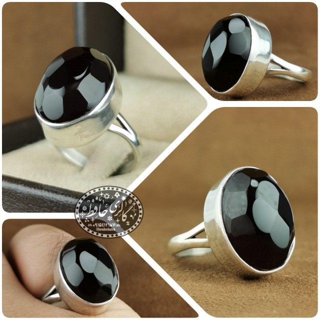 انگشتر عقیق مشکی خراسانی رکاب نقره همراه گنجینه پنج حرز شریف