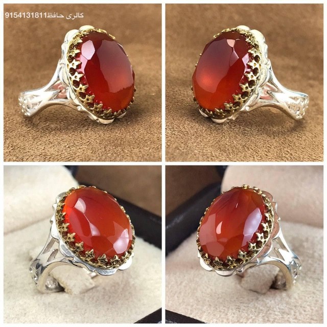 انگشتر شیک با نگین عقیق یمنی آبدار خوشرنگ