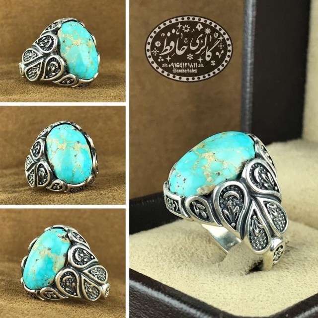 انگشتر مردانه با نگین فیروزه اصل نیشابور