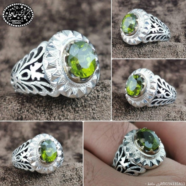 انگشتر مردانه نفیس زبرجد خوشرنگ معدنی