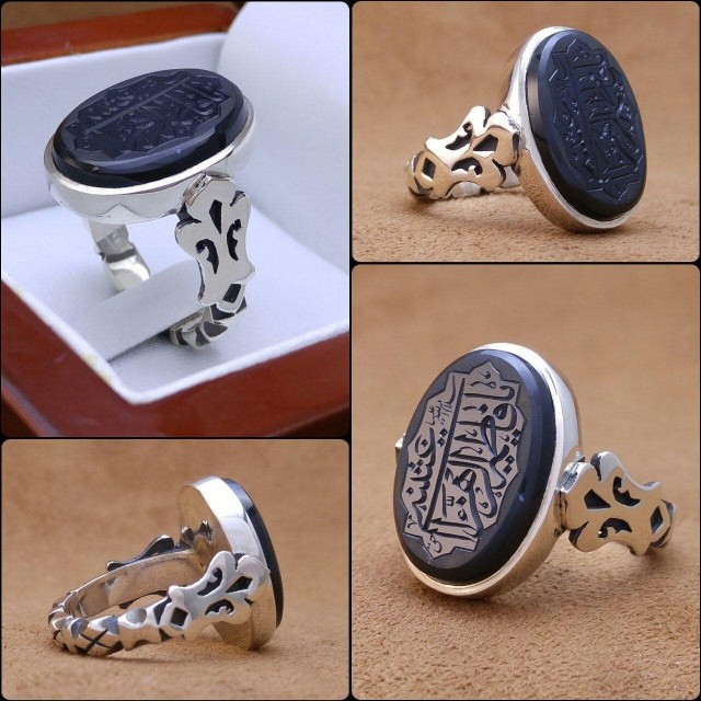 انگشتر نفیس عقیق جزع (مشکی) یمنی