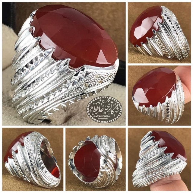 انگشتر فاخر و کلکسیونی عقیق سرخ پاک و کمیاب یمنی