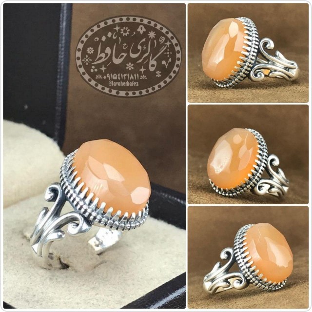 انگشتر شیک  عقیق پرتقالی یمنی تراش الماس