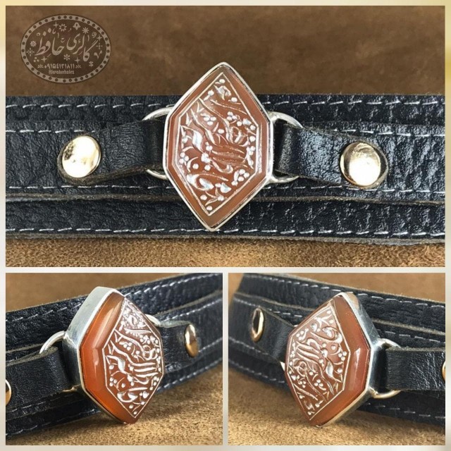 دستبند عقیق پرتقالی یمنی تراش 6 گوش با حکاکی(فاطمه الزهرا) +گنجینه پنج حرز شریف