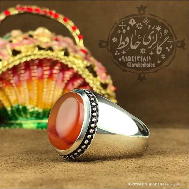 انگشتر عقیق یمنی با رکاب طرح فیلی