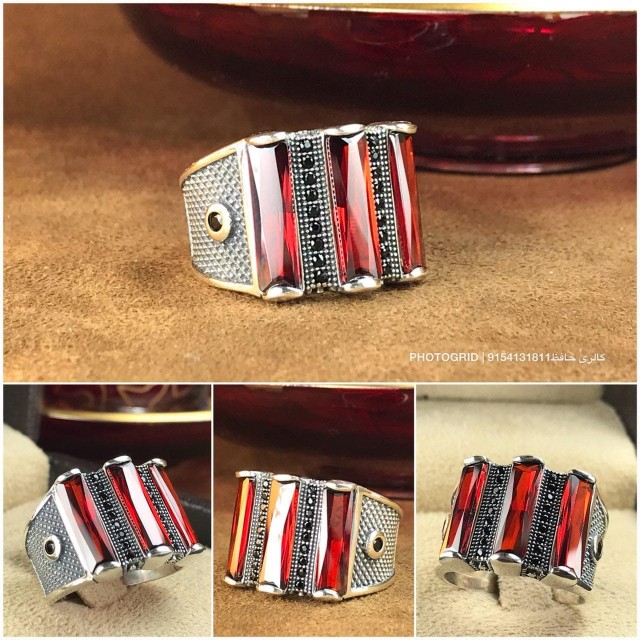 انگشتر شیک و اسپورت رد کریستال تری استون