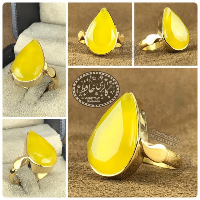 انگشتر عقیق زرد اشکی خراسانی با رکاب نقره همراه گنجینه پنج حرز شریف
