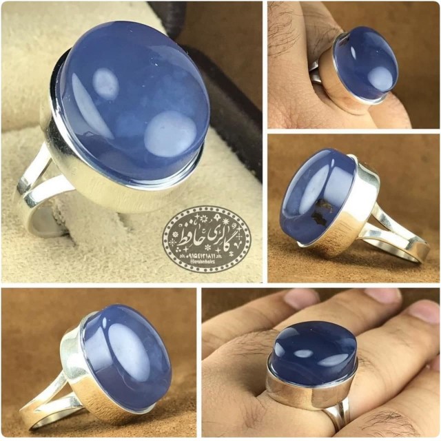 انگشتر عقیق کبود یمنی/معدنی همراه گنجینه پنج حرز شریف
