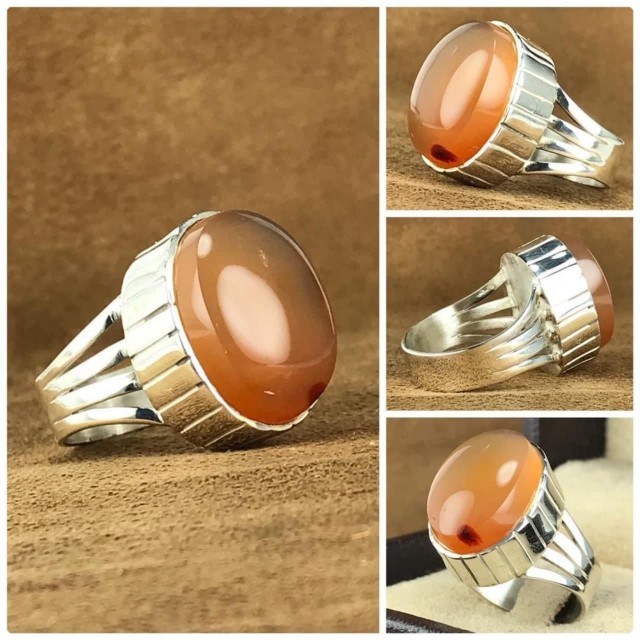 انگشتر عقیق یمنی/معدنی با رکاب نقره همراه گنجینه پنج حرز شریف