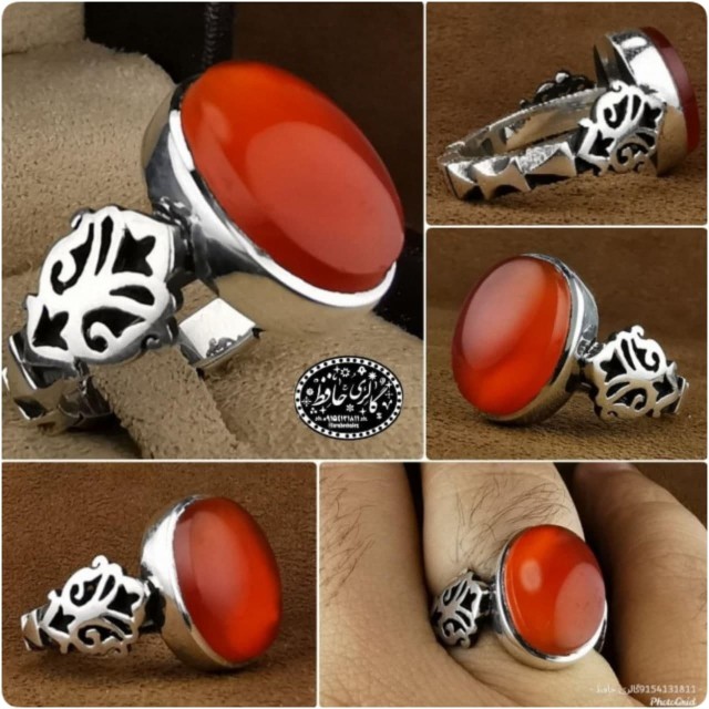انگشتر عقیق سرخ یمنی رکاب مدل همراه گنجینه پنج حرز شریف