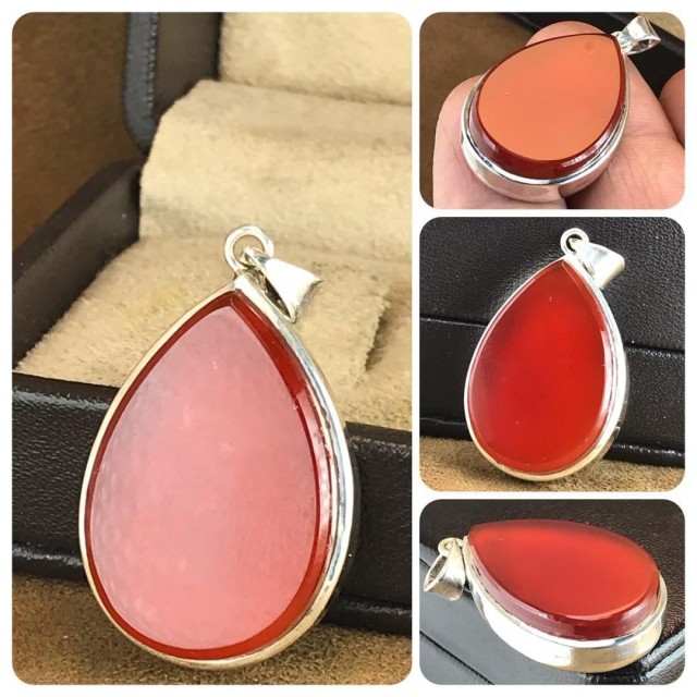 مدال زیبای نگین عقیق سرخ معدنی اشکی +گنجینه پنج حرز شریف