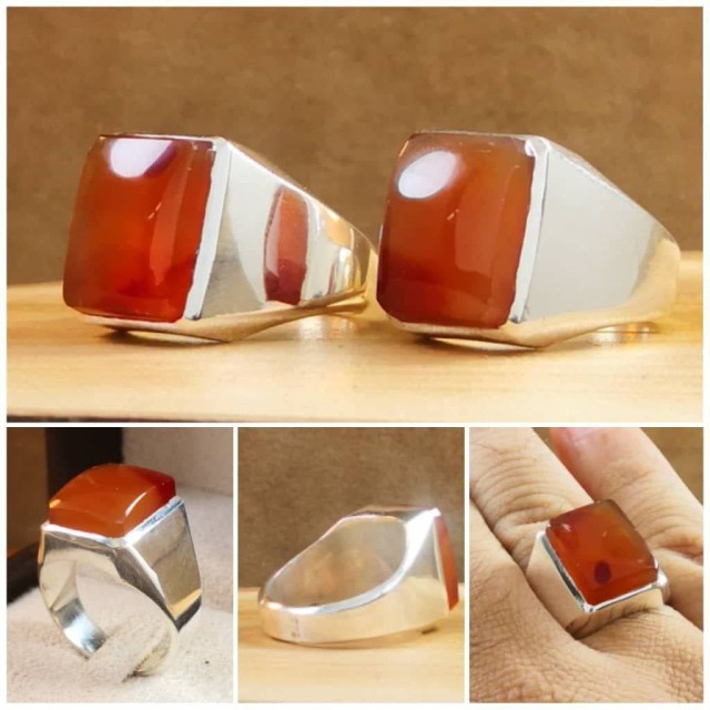 انگشتر عقیق سرخ یمنی رکاب نقره دستساز همراه گنجینه پنج حرز شریف