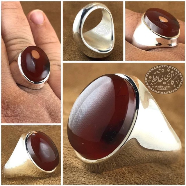 انگشتر عقیق کبدی یمنی رکاب فیلی همراه گنجینه پنج حرز شریف