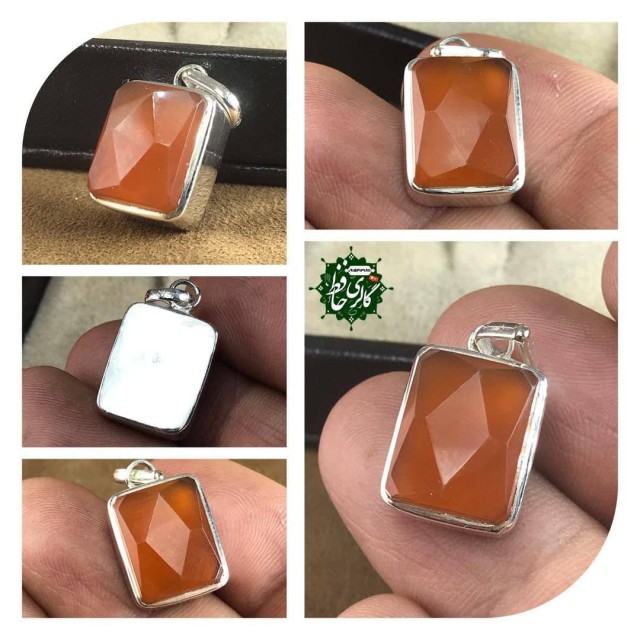 مدال شیک و با کیفیت عقیق پرتقالی یمنی الماس تراش +گنجینه پنج حرز شریف