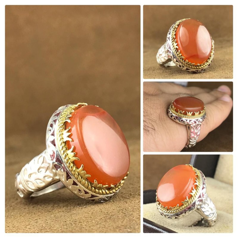 انگشتر عقیق یمنی رکاب نقره همراه گنجینه پنج حرز شریف