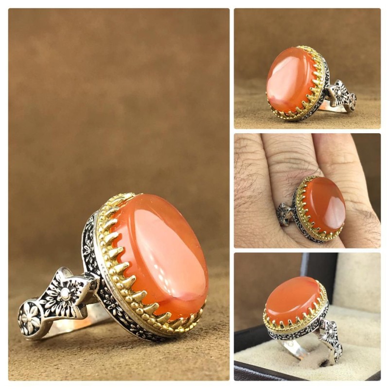 انگشتر عقیق یمنی رکاب نقره همراه گنجینه پنج حرز شریف