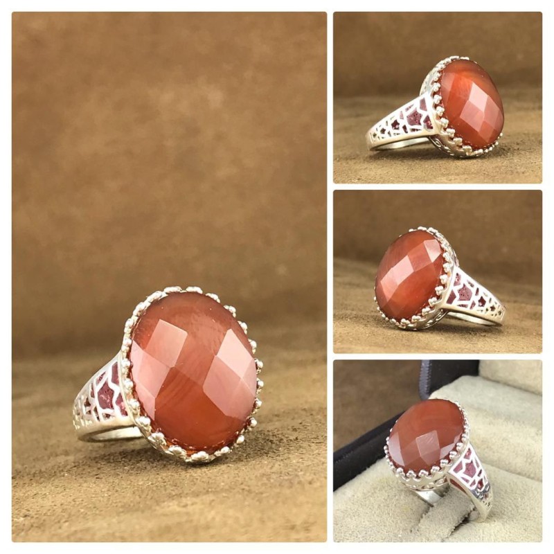 انگشتر عقیق یمنی  رکاب نقره +گنجینه پنج حرز شریف