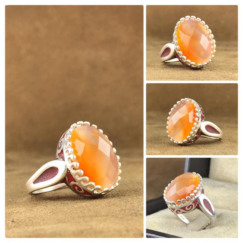 انگشتر عقیق یمنی رکاب نقره همراه گنجینه پنج حرز شریف