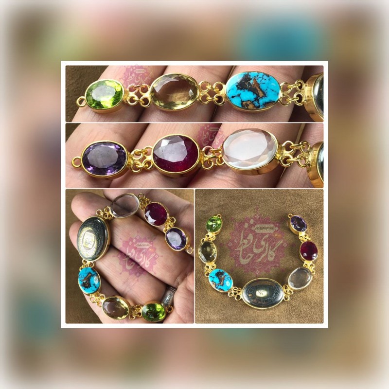 دستبند 7 جواهر لاکچری ام البنین کاملا نقره همراه آبکاری +گنجینه پنج حرز شریف