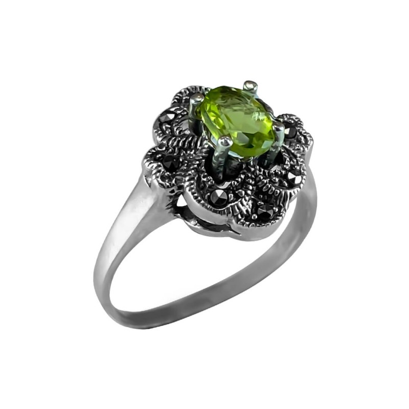 انگشتر جواهری زنانه با سنگ زبرجد رکاب نقره