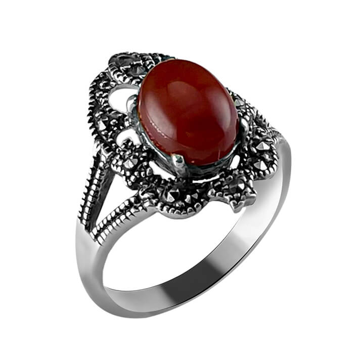 انگشتر جواهری زنانه با سنگ عقیق خراسانی رکاب نقره