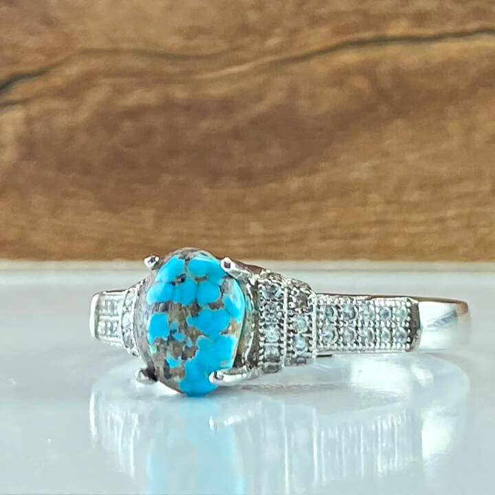 انگشتر جواهری زنانه با سنگ فیروزه نیشابور رکاب نقره