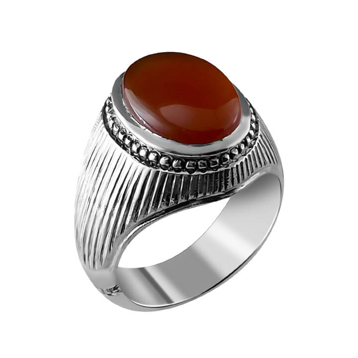 انگشتر مردانه عقیق سرخ یمنی رکاب نقره