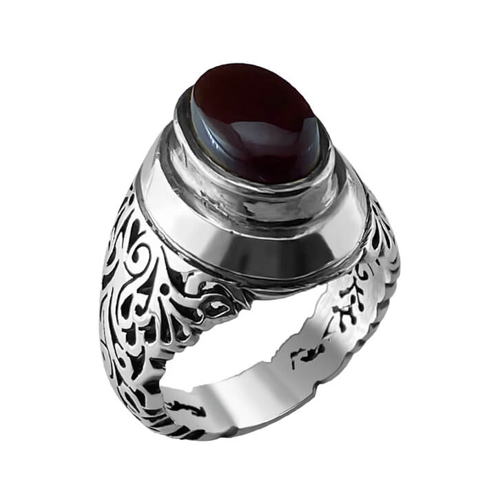 انگشتر مردانه عقیق کبدی یمنی رکاب نقره