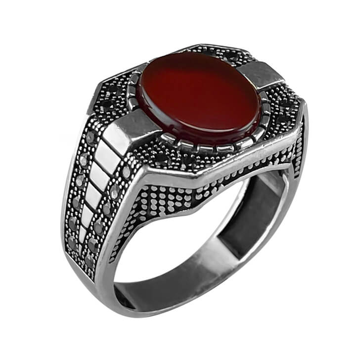 انگشتر مردانه عقیق سرخ خراسانی رکاب نقره