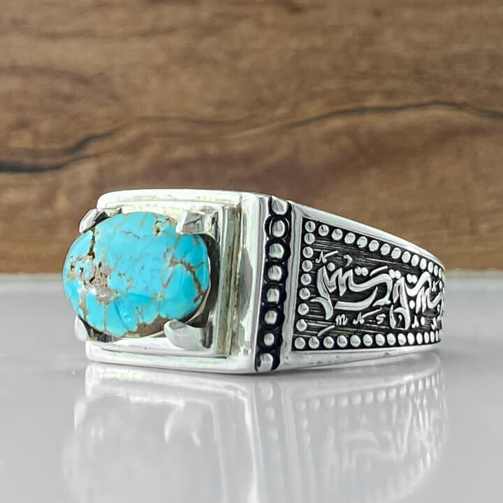 انگشتر مردانه با سنگ فیروزه نیشابور رکاب نقره