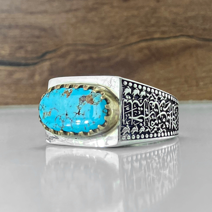 انگشتر مردانه با سنگ فیروزه نیشابور رکاب نقره